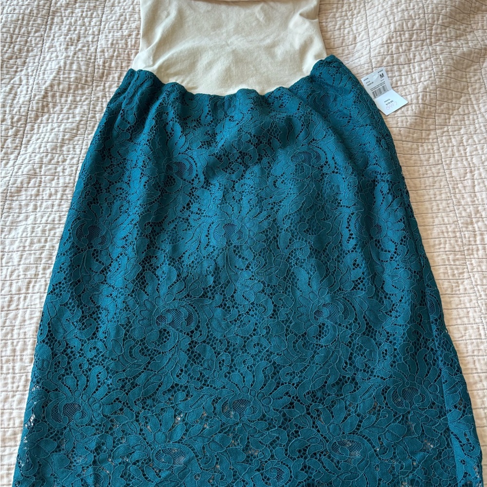 A Pea in the Pod Teal Lace Midi Skirt